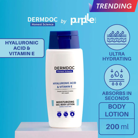 Buy DERMDOC by Purplle Hyaluronic Acid & Vitamin E Moisturizing Gel Body Lotion Normal to Oily Skin (200ml) | body lotion for summer | non-greasy | cooling lotion | hydrating gel lotion-Purplle