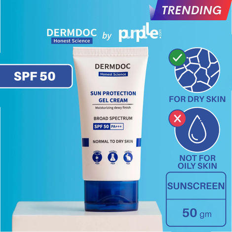 Buy DERMDOC by Purplle UVA & UVB Broad Spectrum Sun Protection Gel Cream with SPF 50 & PA+++ | tan removal cream | sun damage | sunscreen for dry skin | water & sweat resistant sunscreen 50-Purplle