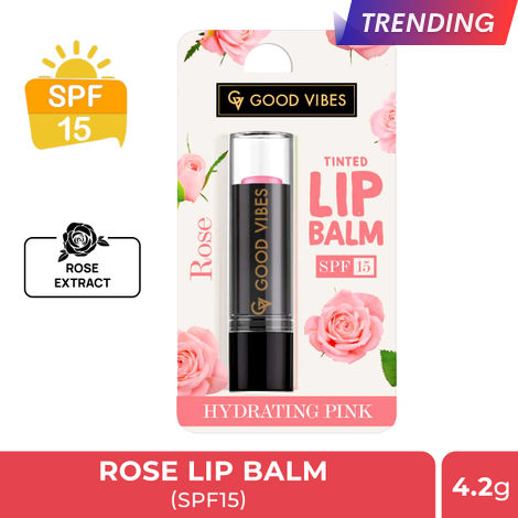 Buy Good Vibes Rose Hydrating Pink Tinted Lip Balm SPF 15 | Hydrating, soft and light | Vegan, No Parabens, No Sulphates, No Mineral Oil, No Animal Testing, No Silicones (4.2 g)-Purplle