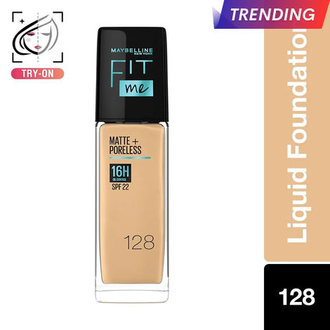 Buy Maybelline New York Fit Me Matte+Poreless Liquid Foundation (With Pump & SPF 22), 128 Warm Nude (30 ml)-Purplle