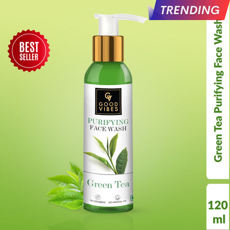 Buy Good Vibes Green Tea Purifying Face Wash | Deep Cleansing, Prevents Acne | With Aloe Vera | No Parabens, No Mineral Oil, No Animal Testing (120 ml)-Purplle