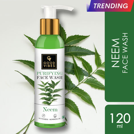 Buy Good Vibes Neem Purifying Face Wash | Moisturizing, Brightening | With Aloe Vera | No Parabens, No Mineral Oil, No Animal Testing (120 ml)-Purplle