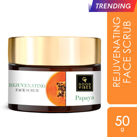 Buy Good Vibes Papaya Rejuvenating Face Scrub | Cleansing, Moisturizing | With Almond Oil | No Parabens, No Sulphates, No Mineral Oil (50 g)-Purplle