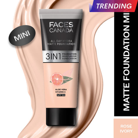 Buy FACES CANADA All Day Hydra Matte Foundation Rose Ivory 011 15ml | SPF 30 | 24HR Hydration | Aloe Hydration | Oil-Free Matte | Vit C | Paraben Free | Alcohol Free | No Mineral Oil | Vegan-Purplle