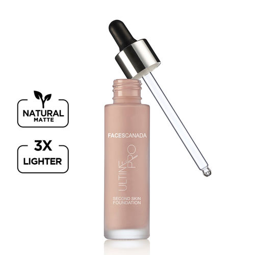 FACES CANADA Ultime Pro Second Skin Foundation - Ivory 01, 30 ml | Lightweight Anti-Ageing Serum Foundation | 3X Lighter | Natural Matte Finish | Medium To High Coverage | SPF 15 | Non-Oily