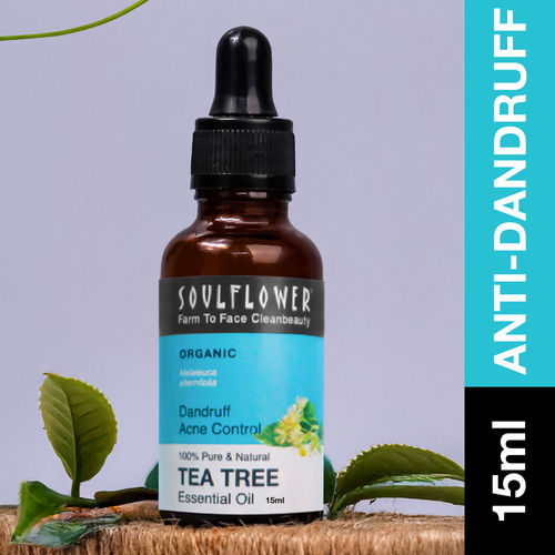 Soulflower Tea Tree Essential Oil for Acne Control, Skin & Hair Nourishment, Scalp - 100% Pure, Natural & Undiluted Essential Oil, Ecocert Cosmos Organic Certified (15 ml)