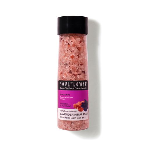 Soulflower Lavender Himalyan Pink Rock Bath Salt for your soft & supple skin 100% Pure Natural Vegan Indian Formulation, Sea Salt Therapy, Floral, 500g