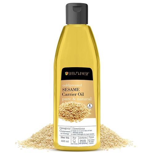 Soulflower Coldpressed Sesame carrier Oil for healthy skin & bouncy hair, 100% Pure and Natural, Traditional Handmade 225ml