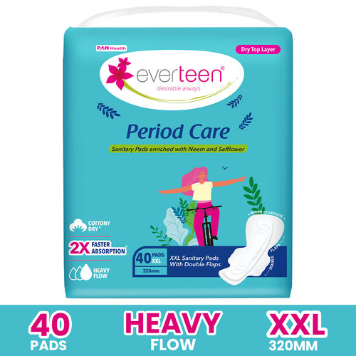 everteen Period Care XXL Dry 40 Sanitary Pads 320mm with Double Flaps enriched with Neem and Safflower - 1 Pack (40 Pads)