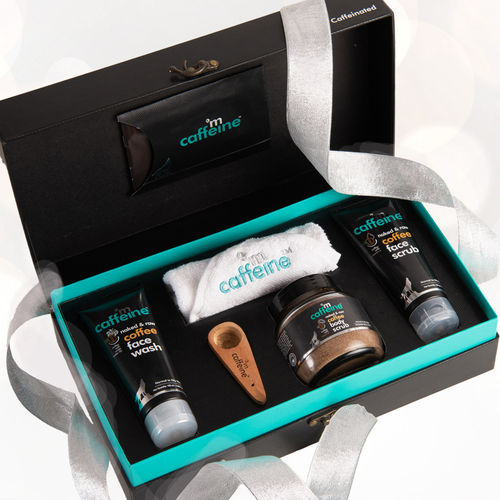 mCaffeine Moment Skin Care Gift Set | Heavenly Coffee Aroma | Signature Body Scrub + Face Wash + Scrub | 300 gm, Combo of 5 | Diwali Skincare Gift Box