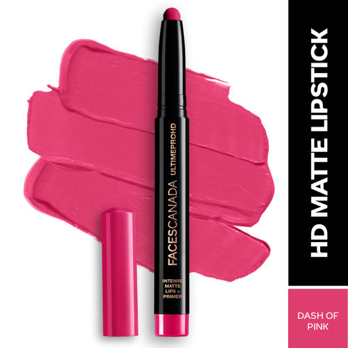 FACES CANADA Ultime Pro HD Intense Matte Lipstick + Primer - Dash Of Pink, 1.4 gm | 9HR Long Stay | Feather-Light Comfort | Intense Color | Smooth Glide