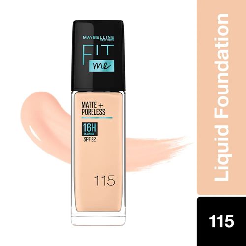 Maybelline New York Fit Me Matte+Poreless Liquid Foundation (With Pump & SPF 22), 115 Ivory, 30ml