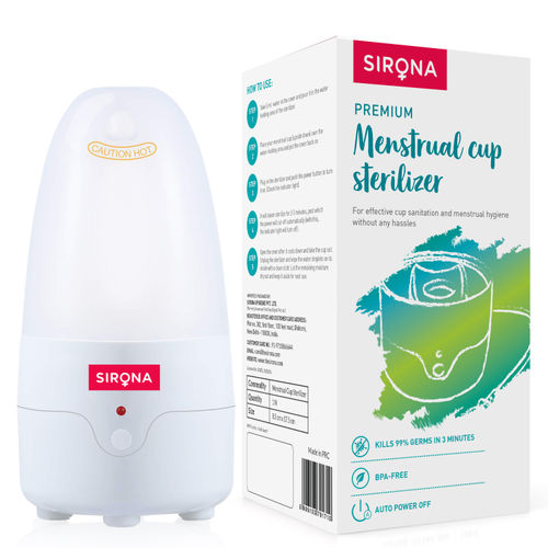 Sirona Menstrual Cup Sterilizer - Clean your Period Cup Effortlessly - Kills 99% of Germs in 3 Minutes with Steam - 1 Unit - 1 Pc