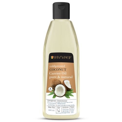 Soulflower Coldpressed Coconut Carrier Oil for holistic Purpose, 100% Pure and Natural, 225ml