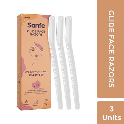 Sanfe Glide Face Razor For Hair Removal For Women - Pack of 3 Instant & Painless Eyebrows, Upper lips, Stainless Steel Blade & Firm Grip (Multicolor)