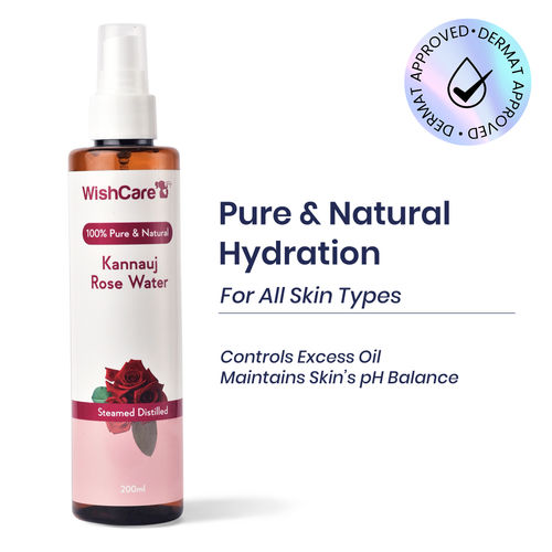 WishCare 100% Pure & Natural Rose Water|Steam Distilled|Kannauj Rose Water|Maintains PH Balance|Hydrates & Tones Skin|Reduces Irritation|No Essential Oil|Alcohol Free|200 ml