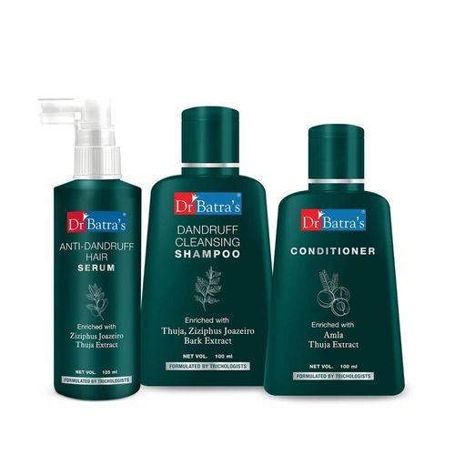 Dr Batra's Dandruff cleansing Shampoo 100 ml, Conditioner 100 ml and Anti Dandruff Hair Serum 125ml (Pack of 3 Men and Women)