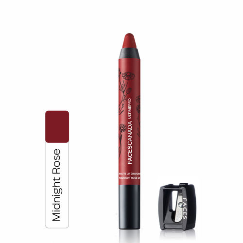 Faces Canada Matte Lip Crayon | Cocoa Butter and Chamomile | One Stroke Intense Color | Smooth Glide | All Day Hydrated Lips | Midnight Rose 2.8g