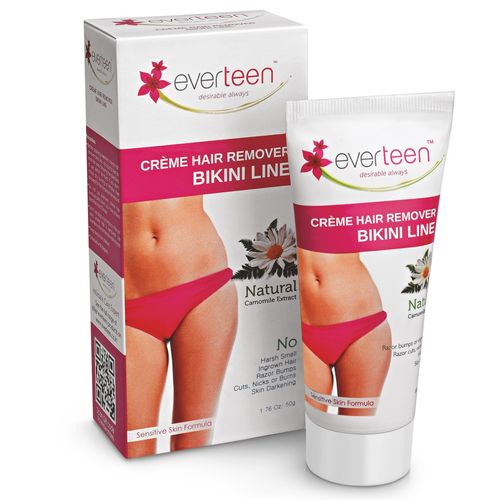 everteen NATURAL Hair Removal Cream with Chamomile for Bikini Line & Underarms in Women and Girls | No Harsh Smell, No Skin Darkening, No Rashes | 1 Pack 50g with Spatula and Coin Tissues