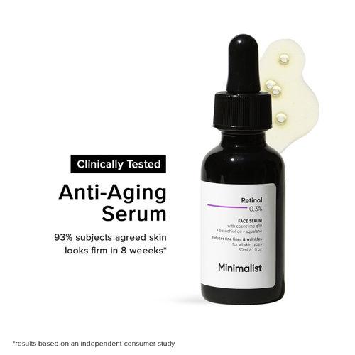 Minimalist 0.3% Retinol face Serum with coenzyme q10 + Bakuchiol oil + squalance, Reduces fine lines & Wrinkles for all skin types, 30 ml