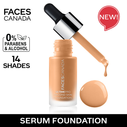 FACES CANADA Ultime Pro Second Skin Foundation - Ivory 01, 15 ml | Lightweight Anti-Ageing Serum Foundation | 3X Lighter | Natural Matte Finish | Medium To High Coverage | SPF 15 | Non-Oily