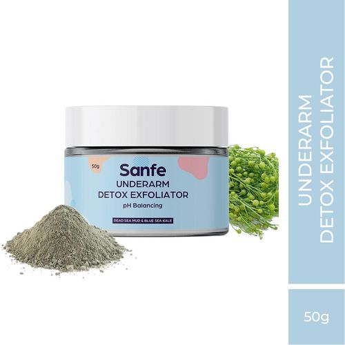 Sanfe Underarm Detox EXFOLIATOR - 50g with Dead Sea Mud and Blue Sea Kale | Scrub cum Mask| Deep Cleansing | Nourishing, Exfoliating , Anti-bacterial mask with Soothing and cooling effect