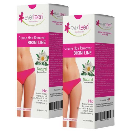 everteen NATURAL Hair Removal Cream with Chamomile for Bikini Line & Underarms in Women and Girls | No Harsh Smell, No Skin Darkening, No Rashes | 2 Pack 200g with Spatula and Coin Tissues