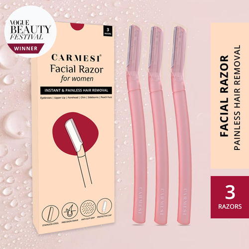 Carmesi Facial Razor for Women - For Instant & Painless Hair Removal (Eyebrows, Upper Lip, Forehead, Peach Fuzz, Chin, Sideburns) - Pack of 3