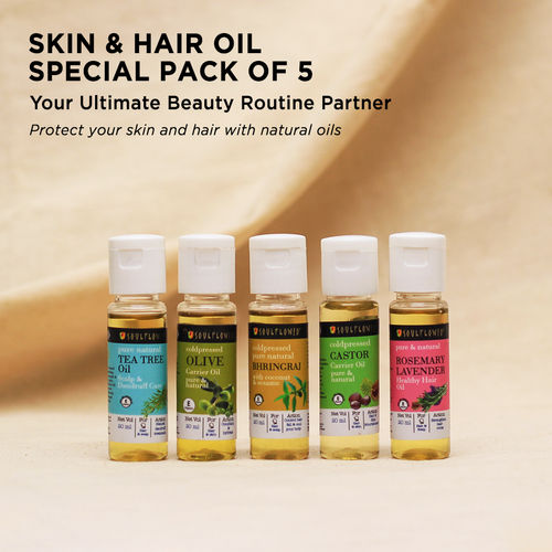 Soulflower Skin & Hair Oil Special Pack of 5, For the Ultimate Beauty Routine Action(20ml Each), 100% Pure, Natural and Coldpressed