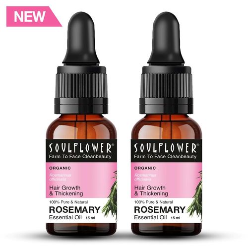 Soulflower Rosemary Oil for Healthy Hair & Shiny Skin, Pure-Therapeutic Grade For Aromatherapy Combo 15 ml (Pack of 2)