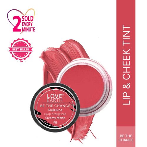Love Earth Lip Tint & Cheek Tint Multipot-Be The Change With And Vitamin E For Lips, Eyelids & Cheeks Creamy Matte- 8 gm