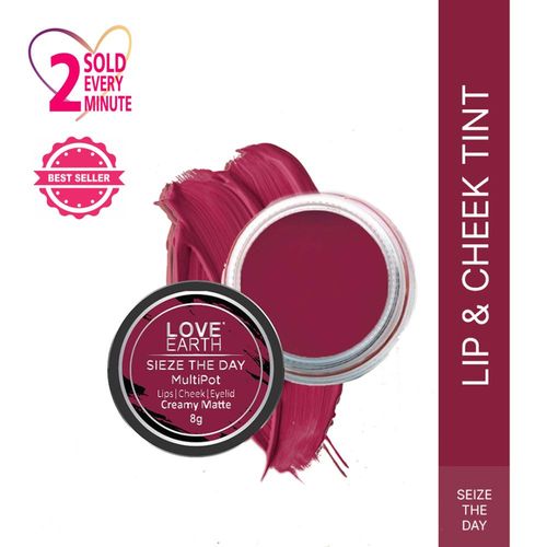 Love Earth Lip Tint & Cheek Tint Multipot-Sieze The Day With jojoba Oil  And Vitamin E For Lips, Eyelids & Cheeks - 8 gm