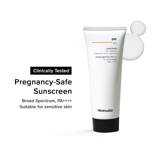 Minimalist SPF 60 Sunscreen With Silymarin + Hyaluironic acid+ Vitamin e, Broad Spectrum, PA++++ (50 gm)