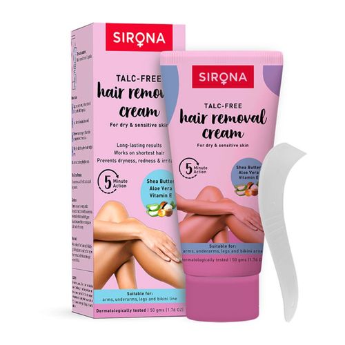 Sirona Talc Free Hair Removal Cream for Dry & Sensitive Skin with Aloevera, Vitamin E & Shea Butter - 50 gm