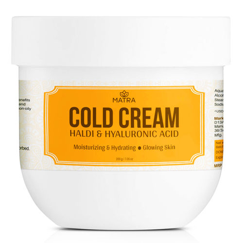 Matra Light Moisturizing Cold Cream with Haldi & Hyaluronic Acid | Non-Sticky Nourishing Cold Cream with Almond Oil & Vitamin E for winter | 24Hr Moisture Lock for Dry Skin | Paraban Free
