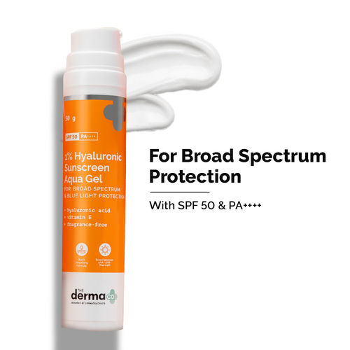 The Derma Co. 1% Hyaluronic Sunscreen Aqua Gel with SPF 50 & PA++++ for Broad Spectrum & Blue Light Protection