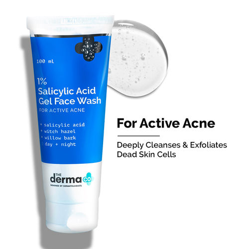 The Derma Co.1% Salicylic Acid Gel Daily Face Wash with Salicylic Acid & Witch Hazel for Active Acne - 100 ml