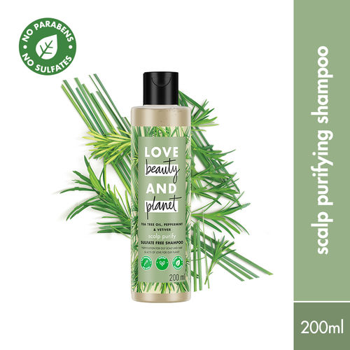 Love Beauty Planet Tea Tree, Peppermint & Vetiver Sulfate Free Purifying Shampoo, 200 ml