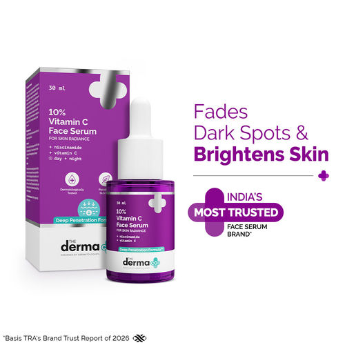 The Derma Co 10% Vitamin C Face Serum with 5% Niacinamide, Powered by Deep Penetration Formula™ | Fades Dark Spots | Reduces Pigmentation | Boosts Collagen | Brightens Skin | All Skin Types | 30 ml