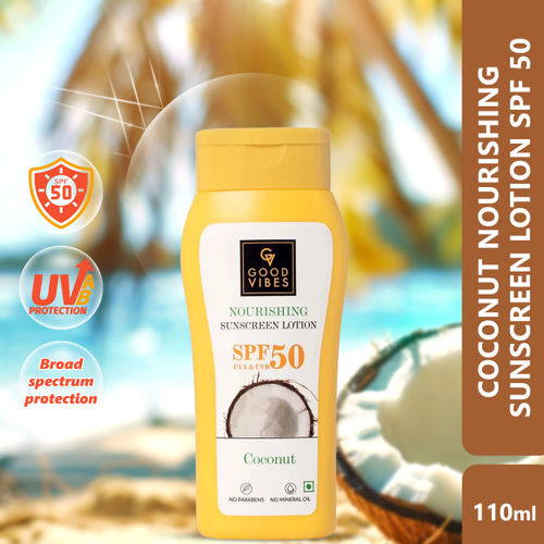 Good Vibes Coconut Nourishing Body Lotion with SPF 50, Lime & Rosemary Leaf Oil | Body Sunscreen | Vegan | No Parabens, No Mineral Oil, No Silicones (110 ml)