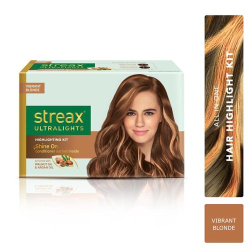 Streax Ultralights Highlight Hair Colour Kit, Semi Permanent Hair colour for women and men, Vibrant Blonde, 40 ml