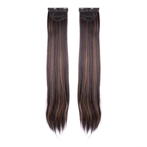 STREAK STREET CLIP-IN 24" STRAIGHT DARK BROWN SIDE PATCHES WITH GOLDEN HIGHLIGHTS (2pcs Set)
