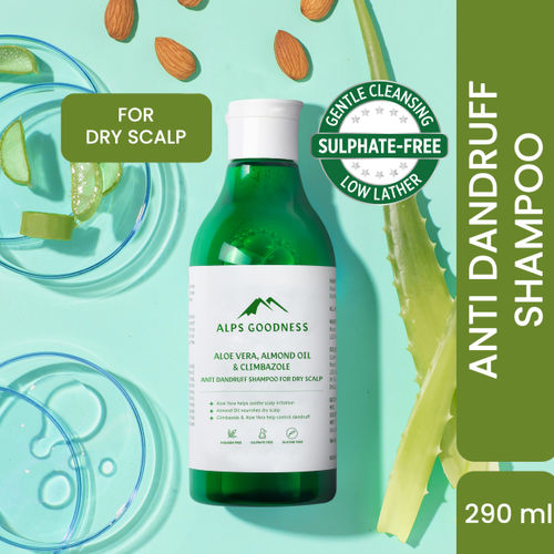 Alps Goodness Aloe Vera, Almond Oil & Climbazole Anti-Dandruff Shampoo for Dry Scalp (290ml) | Sulphate Free Shampoo| Silicone Free Shampoo | Gentle & Mild Cleansing Shampoo| Anti-Dandruff Shampoo| Shampoo for Dry Hair| Shampoo for Dry Scalp