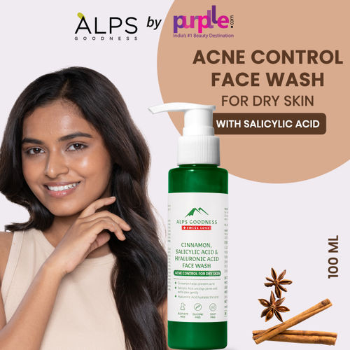 Alps Goodness Acne Control Facewash For Dry Skin with Cinnamon, Salicylic Acid & Hyaluronic Acid (100 ml)| For Acne Prone Dry Skin | Sulphate Free, Soap Free, Silicone Free, Paraben Free, Mineral Oil Free | Salicylic Acid Face wash