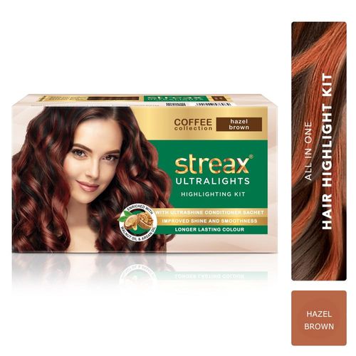 Streax Ultralights Highlight Hair Colour Kit, Semi Permanent Hair colour for women and men, Coffee Collection, Hazel Brown, 80 ml