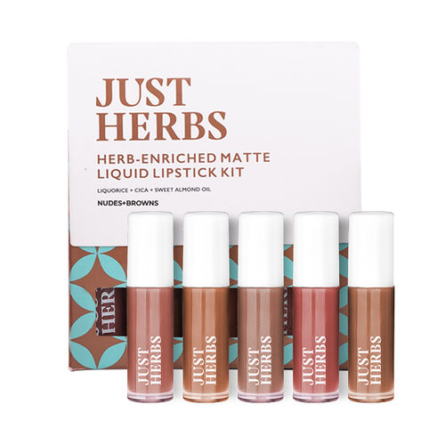 Just Herbs Ayurvedic Liquid Lipstick Kit Set Of 5 With Long Lasting, Hydrating & Lightweight Lip Colour nudes & browns 5 ml