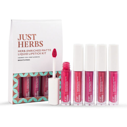 Just Herbs Ayurvedic Liquid Lipstick Kit Set Of 5 With Long Lasting, Hydrating & Lightweight Lip Colour brights and pinks 5 ml