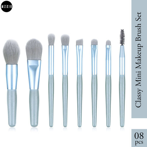 MeSkin Eight pcs Classy Mini Makeup Brush Set with Storage Pouch (Available in asorted colors)
