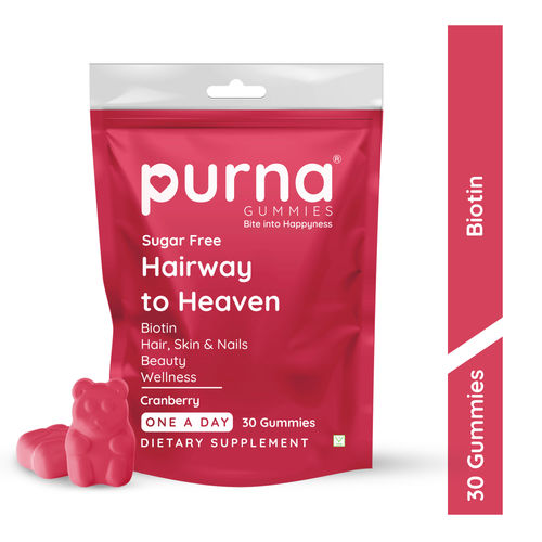 Purna Gummies 5000mcg Biotin Cranberry Sugar Free Gummies With Vitamin B12 For Hair, skin & Nail, 30 Day Pack