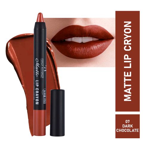 Half N Half Matte Lip Crayon Velvet Soft & Long Lasting, 24h Super Stay, 07 Dark Chocolate (3.5 gm)